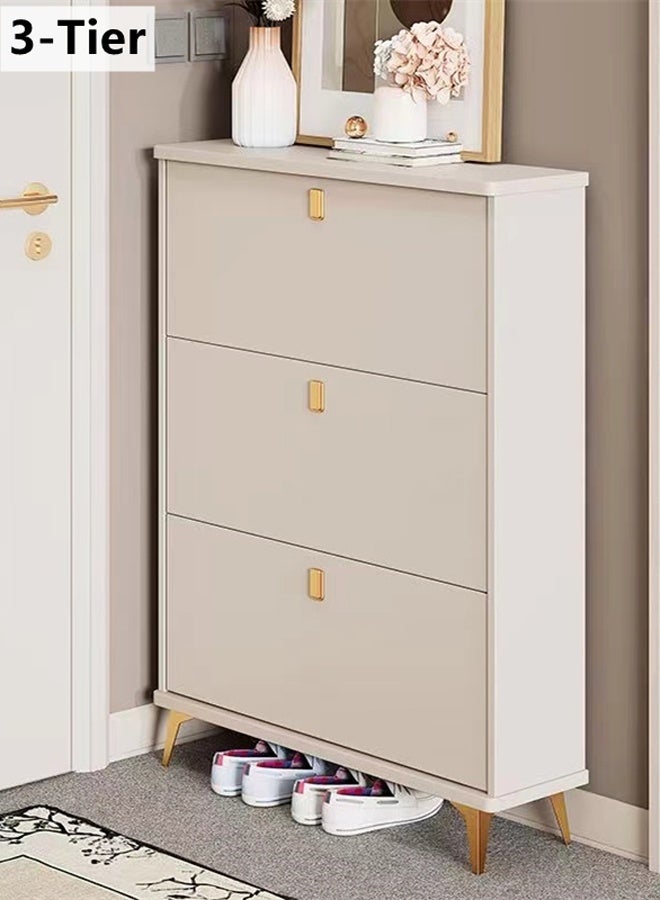 Kutis 3-Tier Household Upgraded Tipping Bucket Design Shoe Rack  Large Space Shoe Organizer Shoe Storage Cabinet  Density Board 80 x 17 x 118 cm. - Image 1